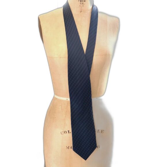 VTG Giorgio Armani Cravatte Royal Navy Blu Black Woven Striped Silk Acetate Tie - Picture 2 of 6